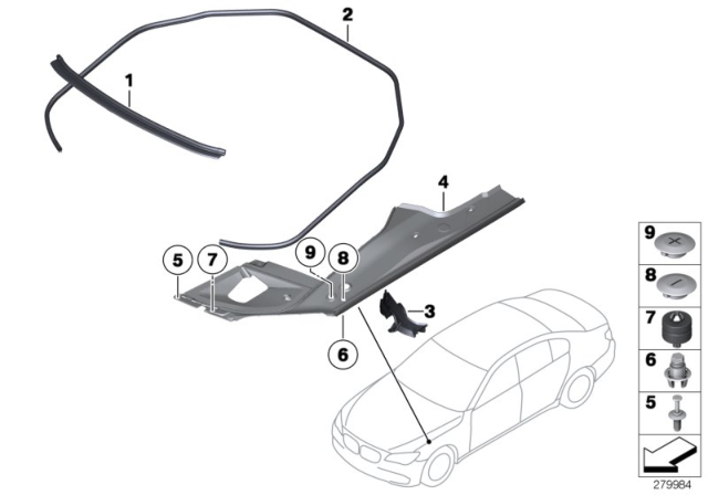 2015 BMW 750i Bonnet Seals Diagram