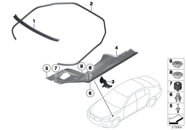 2010 BMW 750Li Bonnet Seals Diagram