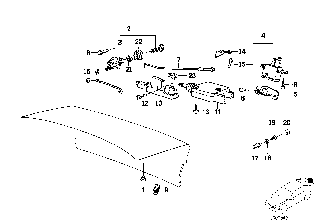 1990 BMW 535i Trunk Lid / Closing System Diagram