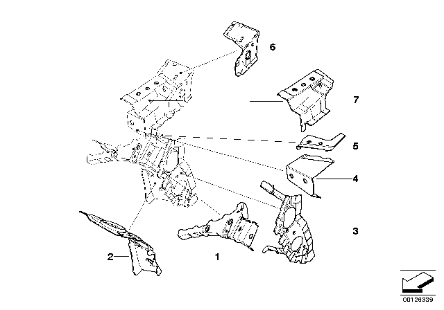 2010 BMW 528i xDrive Connecting Pcs. Front Structure / Side Frame Diagram