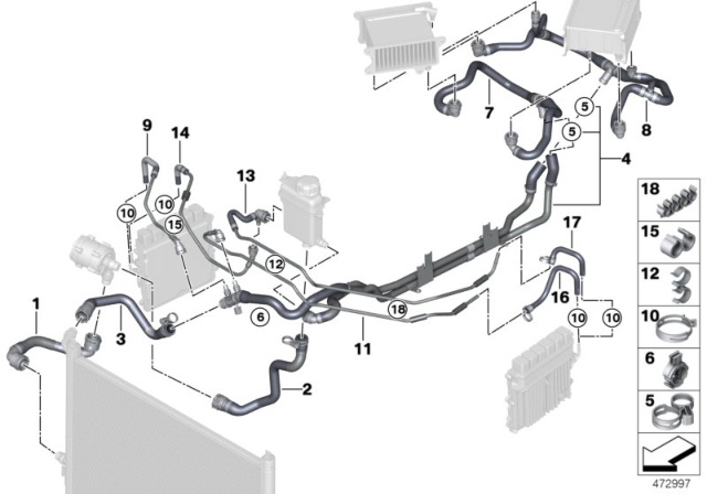 2018 BMW M760i xDrive Cooling System - Water Hoses Diagram