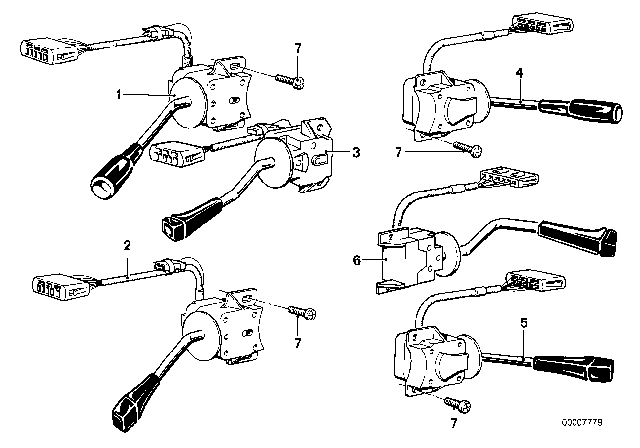 1978 BMW 633CSi Dip-Dim Control Turn Signal Switch Diagram for 61311365838