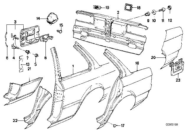 1985 BMW 318i Side Panel / Tail Trim Diagram