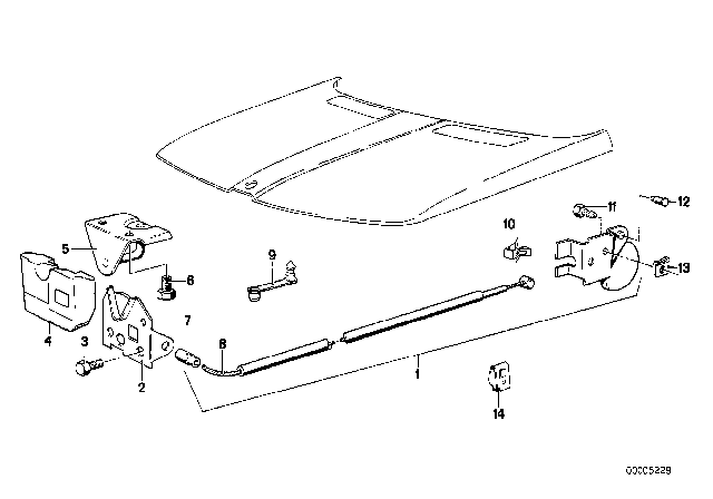 1979 BMW 320i Engine Hood Mechanism Diagram