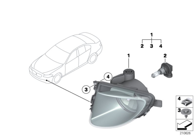 2011 BMW 535i Fog Light, Plastic, Left Diagram for 63177216885