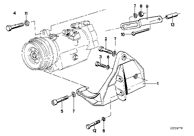1975 BMW 530i Air Conditioning Compressor - Supporting Bracket Diagram