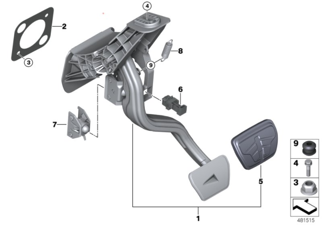 2018 BMW M550i xDrive Pedal Assembly, Automatic Transmission Diagram