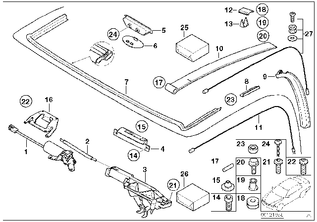 2003 BMW Z8 Set Of Fittings For Head Lining Diagram for 54347036355