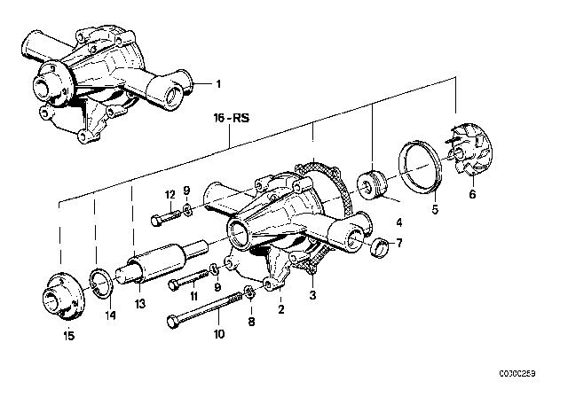 1989 BMW M3 Engine Water Pump Diagram for 11511315211