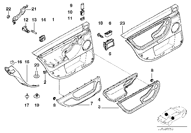 1998 BMW 740i Door Trim Panel, Rear, Right Diagram for 51428179248