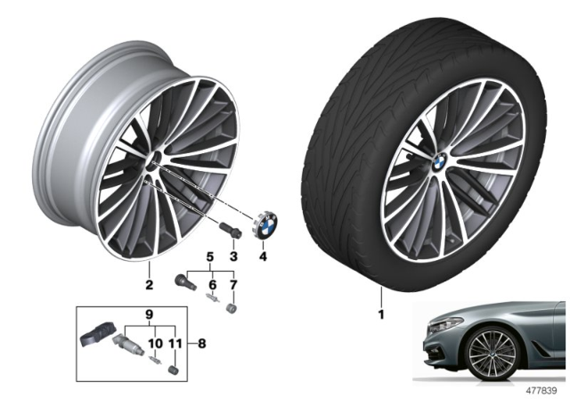 2018 BMW 530e xDrive Light Alloy Rim Ferricgrey Diagram for 36116863423