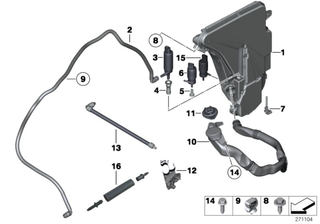 2016 BMW M6 Reservoir, Windscreen / Headlight Washer System Diagram