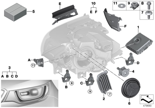 2017 BMW i3 Single Parts, Headlight Diagram 1