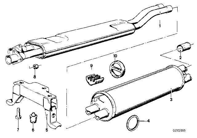 1978 BMW 633CSi Coupe Sedan Front Silencer Diagram for 18121246264