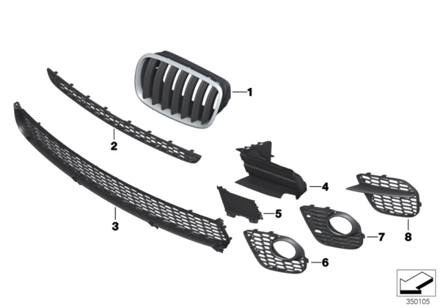 2012 BMW X5 Grille, Middle Bottom Diagram for 51118047339