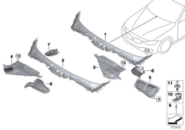 2015 BMW M4 Trim Panel, Cowl Panel Diagram