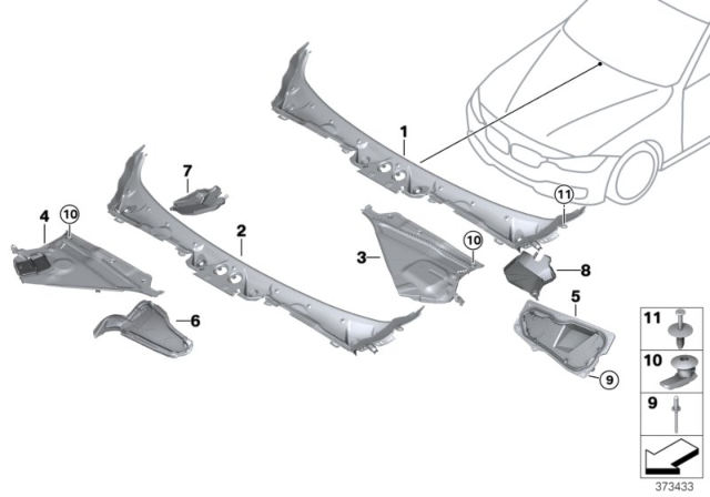 2016 BMW M4 Trim Panel, Cowl Panel Diagram