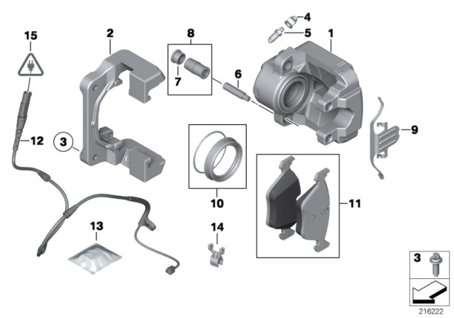 2011 BMW X5 Front Wheel Brake, Brake Pad Sensor Diagram