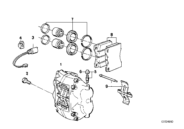 1988 BMW M5 Front Wheel Brake, Brake Pad Sensor Diagram