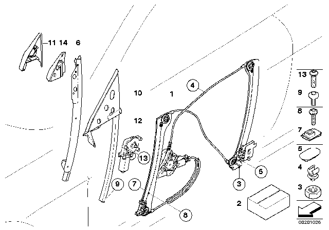 2006 BMW 650i Front Right Window Regulator Diagram for 51337008626