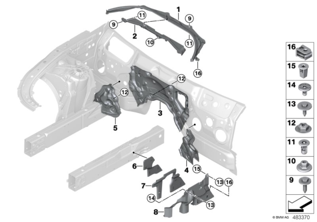 2020 BMW 530i Mounting Parts, Engine Compartment Diagram