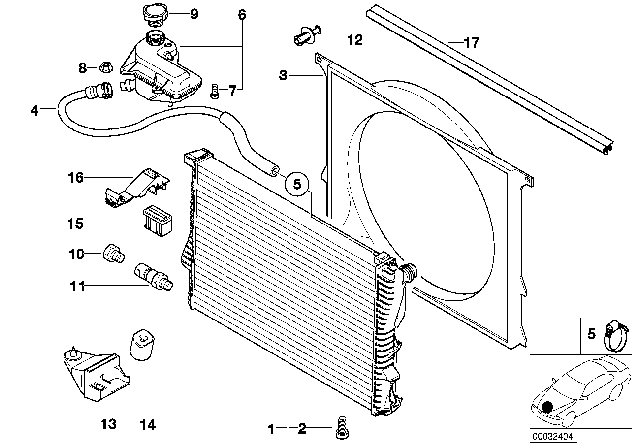 2002 BMW Z3 Radiator / Expansion Tank / Frame Diagram