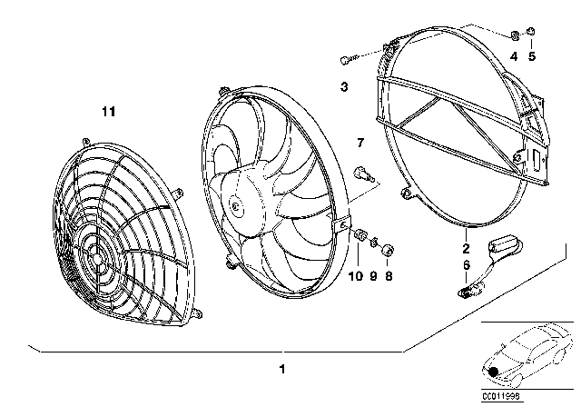 2000 BMW Z3 Protection Grid For Additional Fan Diagram for 64542228434