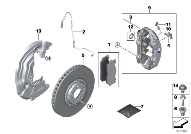 2016 BMW M4 Front Wheel Brake, Brake Pad Sensor Diagram