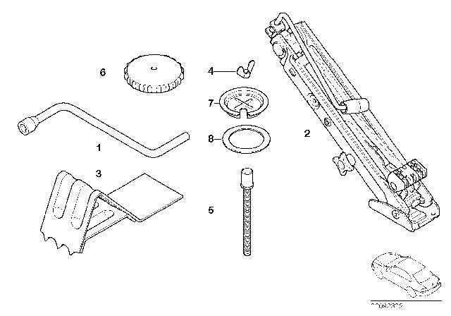 2003 BMW 745i Tool Kit / Lifting Jack Diagram