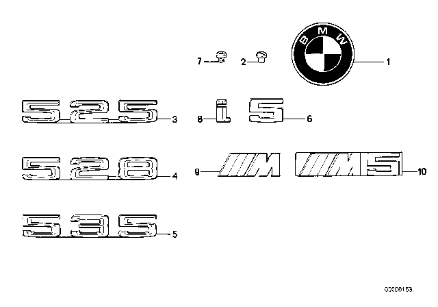 1988 BMW M5 Front Grille Logo Emblem Diagram for 51141919480