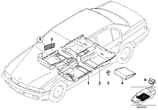 1998 BMW 740i Floor Covering Diagram