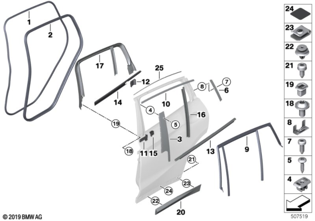 2020 BMW X4 M WINDOW GUIDE FOR TRIM REAR D Diagram for 51357416499