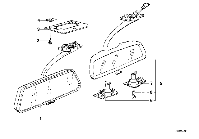 1982 BMW 633CSi Interior Rear-View Mirror Diagram