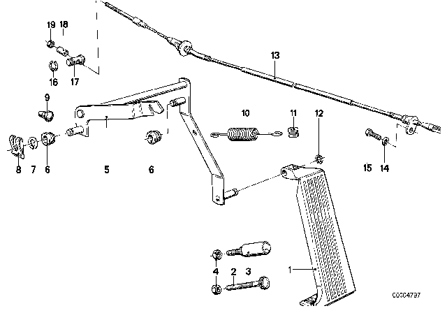 1979 BMW 733i Accelerator Pedal / Bowden Cable Diagram 1