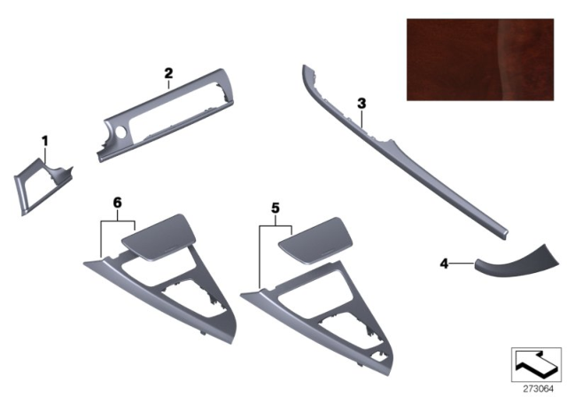 2012 BMW M6 Individual Wood, Plane Tree Red-Brown Dark Diagram