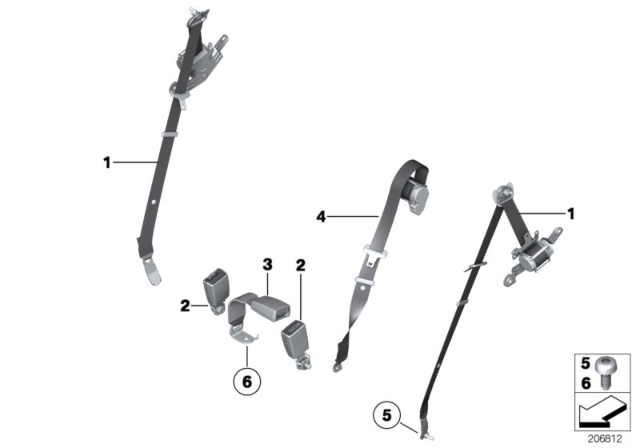 2011 BMW 550i GT Safety Belt Rear Diagram