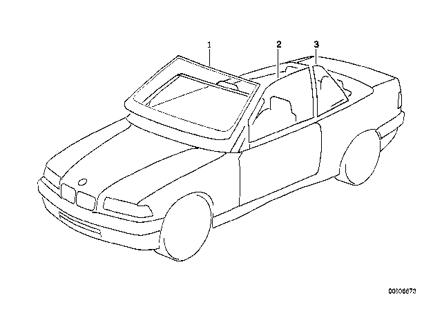 1998 BMW 328i Glazing Diagram