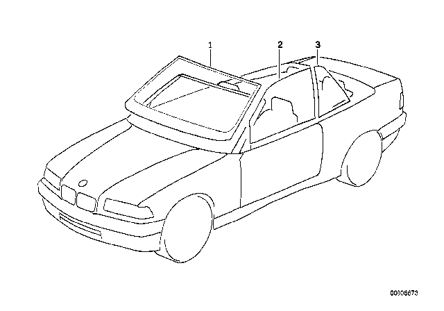 1995 BMW 325i Glazing Diagram