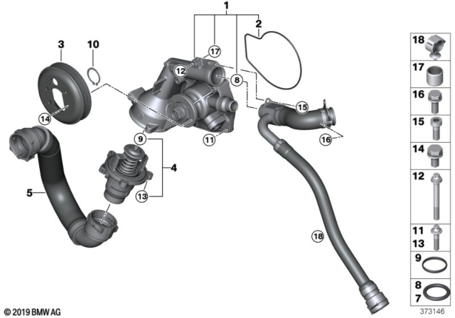 2019 BMW M2 Line, Coolant Pump-Cylinder Head Diagram for 11537848500