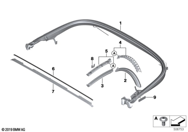 2019 BMW Z4 SUPPORT RAIL, SEAL, RIGHT Diagram for 54349449198