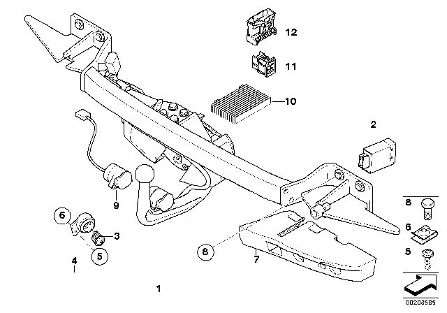 2008 BMW 528i Trailer Tow Hitch, Electrically Pivoted Diagram