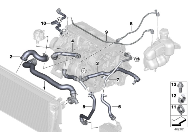 2019 BMW X2 Cooling System Coolant Hoses Diagram