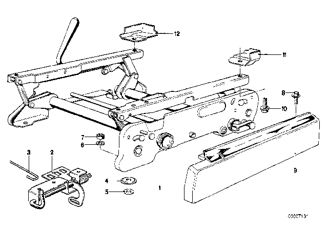 1981 BMW 528i Front Seat - Vertical Seat Adjuster Diagram