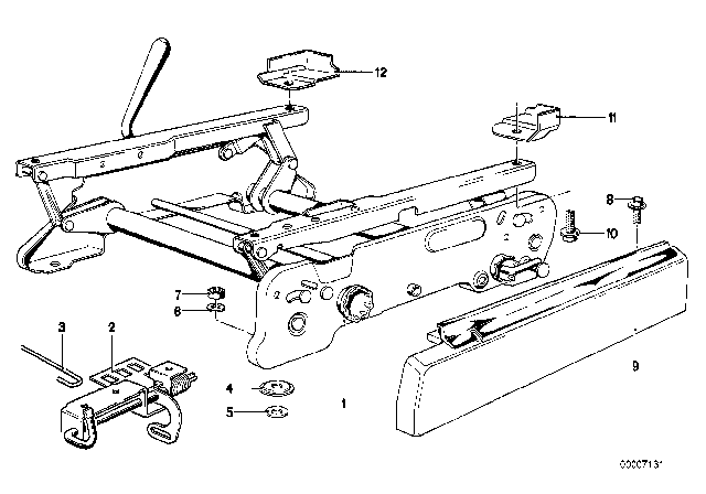 1976 BMW 530i Front Seat - Vertical Seat Adjuster Diagram