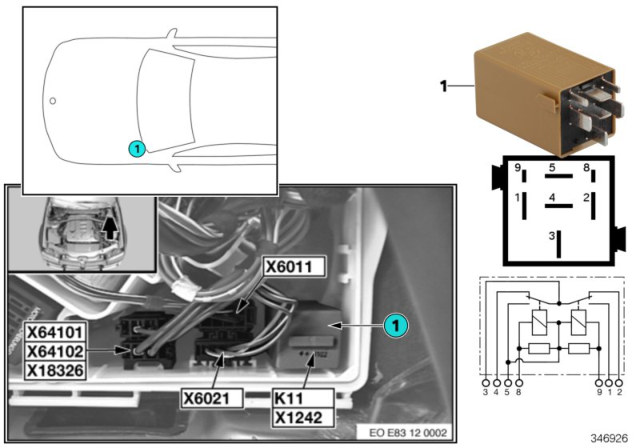 2009 BMW X3 Relay, Windscreen Wipers Diagram 1