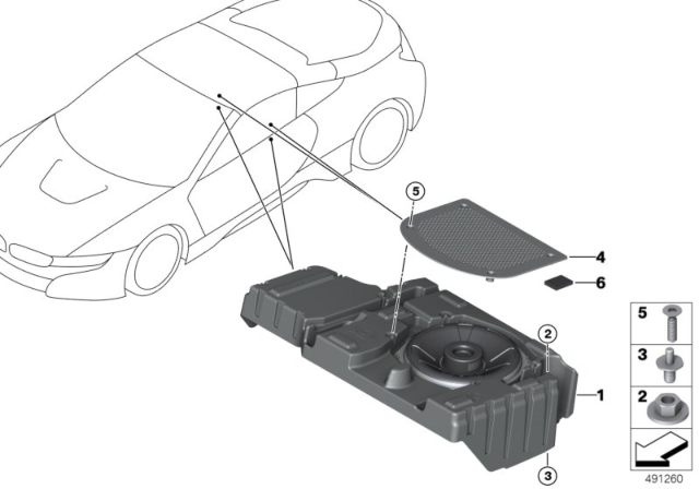 2019 BMW i8 CENTRAL BASS, RIGHT Diagram for 65136837070