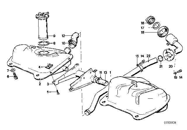 1983 BMW 320i Fuel Gauge Sending Unit Diagram for 16121114255