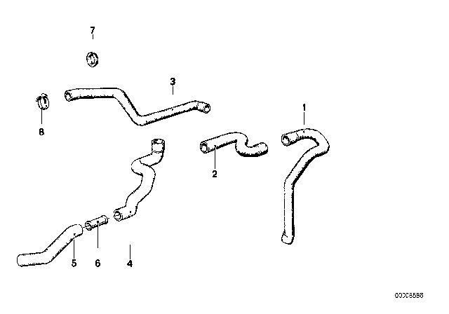 1980 BMW 733i Water Hose Inlet / Outlet Diagram