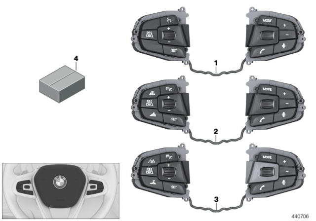 2018 BMW 740i xDrive Switch, Steering Wheel Diagram 1
