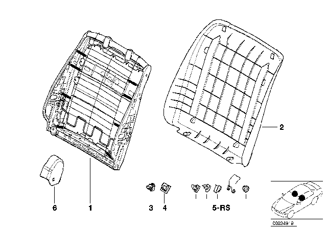 2001 BMW 740i Sedan(E38) Front Seat Backrest Frame / Rear Panel Diagram 1